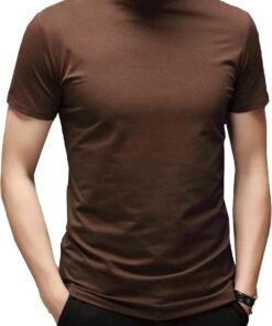 Men T Shirt Short Sleeve Basic Mock Turtleneck Slim Fit Undershirt Pullover Thermal Solid Tops