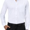 Mens Dress Shirts 4-Way Stretch Long Sleeve Collared Casual Solid Wedding Dating Button Down Shirt