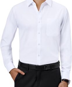 Mens Dress Shirts 4-Way Stretch Long Sleeve Collared Casual Solid Wedding Dating Button Down Shirt