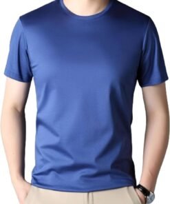 Mulberry Silk Men Short-Sleeved T-Shirt,New Summer Round Neck ice Silk Breathable T-Shirt