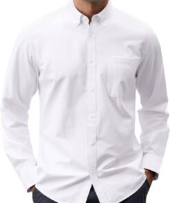 Men's Oxford Shirt Solid Casual Button Down Collar Shirts Long Sleeve Dress Shirts with Pocket