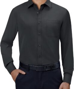 Mens Dress Shirts 4-Way Stretch Long Sleeve Collared Casual Solid Wedding Dating Button Down Shirt