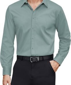Men's Dress Shirts Stretch Stain Shield Long Sleeve Solid Formal Shirt Business Casual Button Down Shirts
