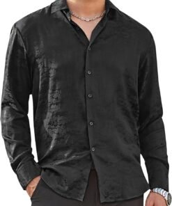 Mens Luxury Satin Dress Shirt Long Sleeve Silk Shiny Sateen Party Shirt