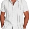 Men's Cuban Guayabera Shirt Short Sleeve Button Down Shirts Casual Summer Beach Linen Shirts