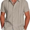Men's Cuban Guayabera Shirt Short Sleeve Button Down Shirts Casual Summer Beach Linen Shirts