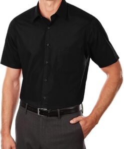 Men Short Sleeve Dress Shirt Regular Fit Poplin Solid