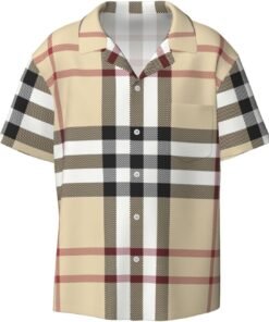 Medium Men Casual Short-Sleeved Shirt â€“ Summer Hawaiian Beach Tops for Outdoor Trips & Everyday Wear Gray Plaid Lines