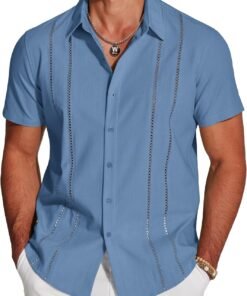 Men's Cuban Guayabera Shirt Short Sleeve Button Down Shirts Casual Summer Beach Linen Shirts