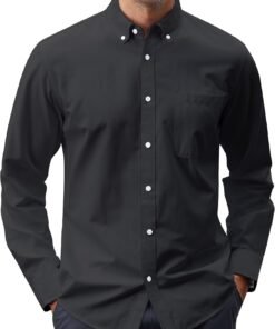 Men's Oxford Shirt Solid Casual Button Down Collar Shirts Long Sleeve Dress Shirts with Pocket