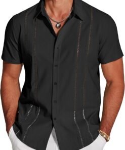Men's Cuban Guayabera Shirt Short Sleeve Button Down Shirts Casual Summer Beach Linen Shirts