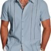 Men's Cuban Guayabera Shirt Short Sleeve Button Down Shirts Casual Summer Beach Linen Shirts