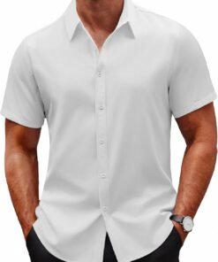 Men Dress Shirts Short Sleeve Wrinkle Free Business Textured Shirt Casual Button Down Shirts