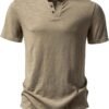 Men Stretchy Short Sleeve Henley T-Shirt Casual Cotton 2 Buttons Notch Neck Tee Shirts