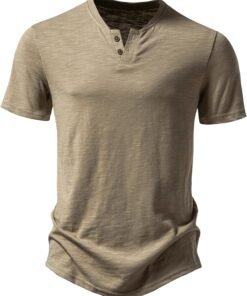 Men Stretchy Short Sleeve Henley T-Shirt Casual Cotton 2 Buttons Notch Neck Tee Shirts
