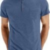 Men Henley Shirt Short Sleeve Summer T-Shirt with Pocket Solid Button Tee Top