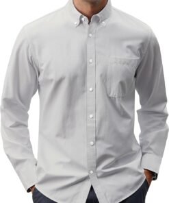 Men's Oxford Shirt Solid Casual Button Down Collar Shirts Long Sleeve Dress Shirts with Pocket