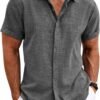 Men's Linen Shirts Short Sleeve Casual Shirts Button Down Shirt for Men Beach Summer Wedding Shirt