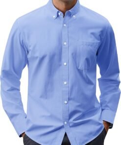 Men's Oxford Shirt Solid Casual Button Down Collar Shirts Long Sleeve Dress Shirts with Pocket